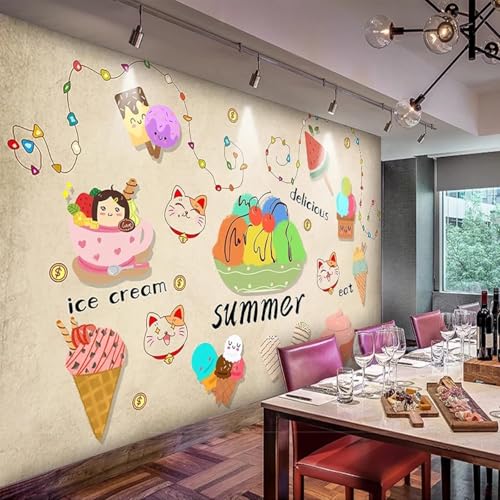 XLMING Helado De Gato De Dibujos Animados 3D Papel Pintado Decorativo Comedor Estudio Salón Dormitorio Pared Sofá TV Pared-150cm×105cm