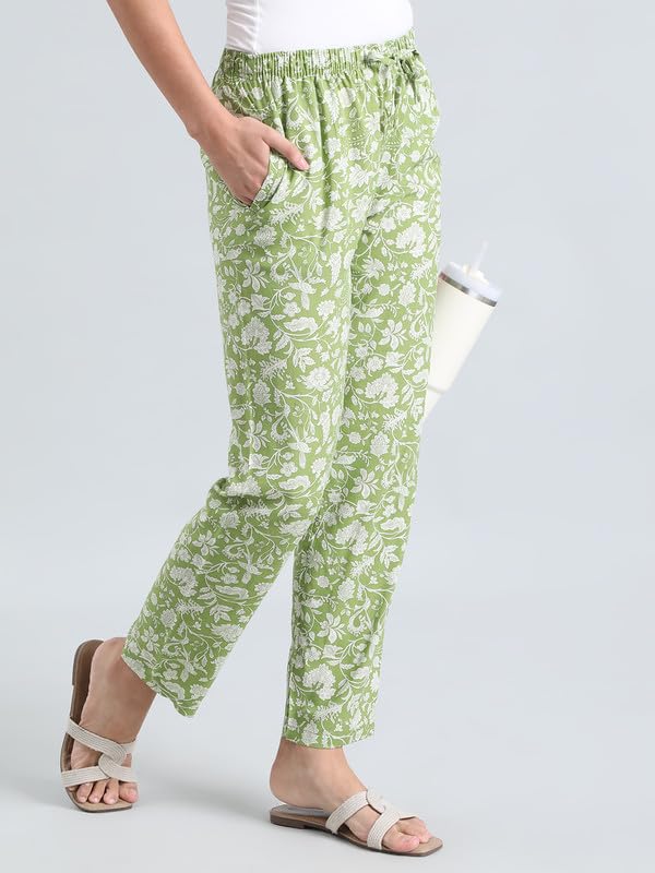 Image of GO COLORS Women Printed Woven Viscose Mid Rise Lounge Pants