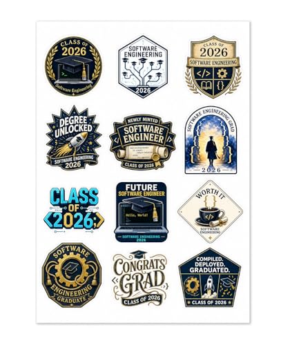Software Engineering Major Graduation Sticker Sheet 12 Pack 1.5 Inch Kiss-Cut Vinyl Stickers Class...
