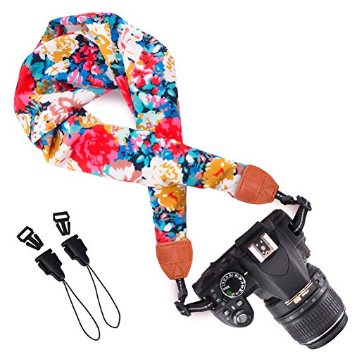 Wolven Soft Scarf Camera Neck Shoulder Strap Belt Compatible for All DSLR/SLR/Digital Camera (DC)/Instant Camera/Nikon/Canon/Sony/Pentax/Olympus/Leica/Fujifilm etc, Colorful Floral