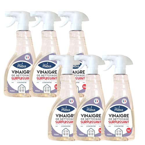 DSTOCK60-6 BOUTEILLES 0.75 L DE VINAIGRE BLANC ULTRA PUISSANT 14° (PHEBUS produit d’origine garantie) - DÉGRAISSE, DÉTARTRE, DÉSHERBE - MAISON et JARDINAGE