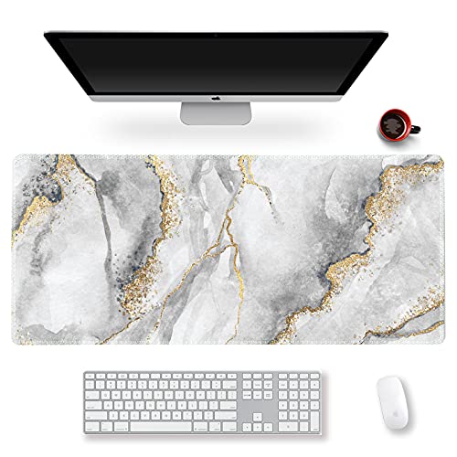 ArtSo Extended Gaming Mouse Pad XXL Large Keyboard Mat Long Mousepad Desk Decor Writing Pad Non Slip Rubber Base Stitched Edges for Work, Game, Office, Home, 35.1 x 15.7, Grey Marble