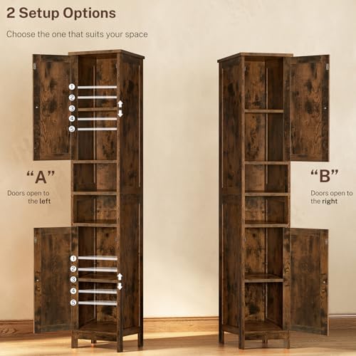 Image of TEENFON 67 inch Tall Bathroom Cabinet with 2 Adjustable Shelves and 2 Doors, Narrow Bathroom Storage Cabinet for Small Space, Living Room, Entryway, Kitchen, Rustic Brown