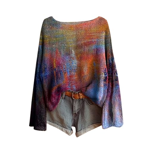 Suéteres, Chalecos y Sudaderas de Mujer Vintage con Estampado Floral Bohemio, Tricot Elegante, Cuello Redondo, Manga Larga, Tops con Estampado, Tallas Grandes, Vestido de Mujer Económico, Otoño