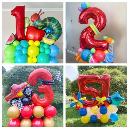 Image of Red 1 Number Balloons,40 Inch 1 Balloons Foil Mylar Helium Big Red 1 Balloon Number for Birthday Party Anniversary Decorations