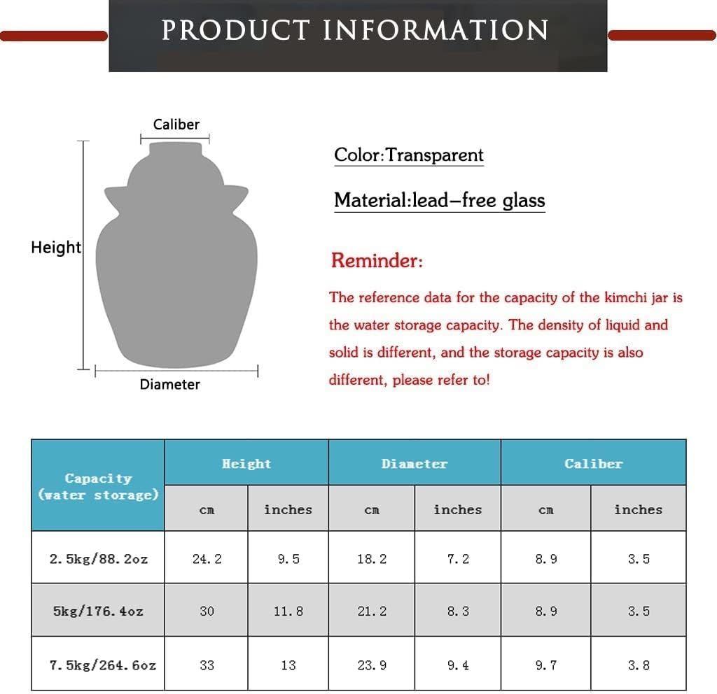 Tarro de fermentación, vidrio transparente sin plomo, sello de agua de doble tapa, barril de almacenamiento grueso para Kimchi y uso doméstico