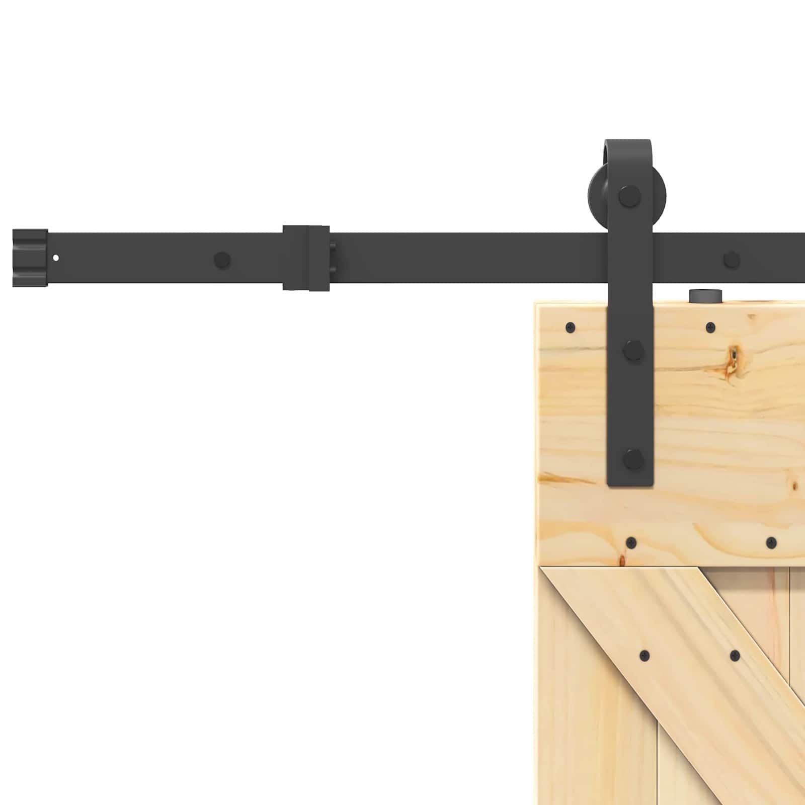 Puerta corredera Narvik natural y negra 213,5 cm | Madera de pino maciza, guía de acero, diseño que ahorra espacio, para interiores