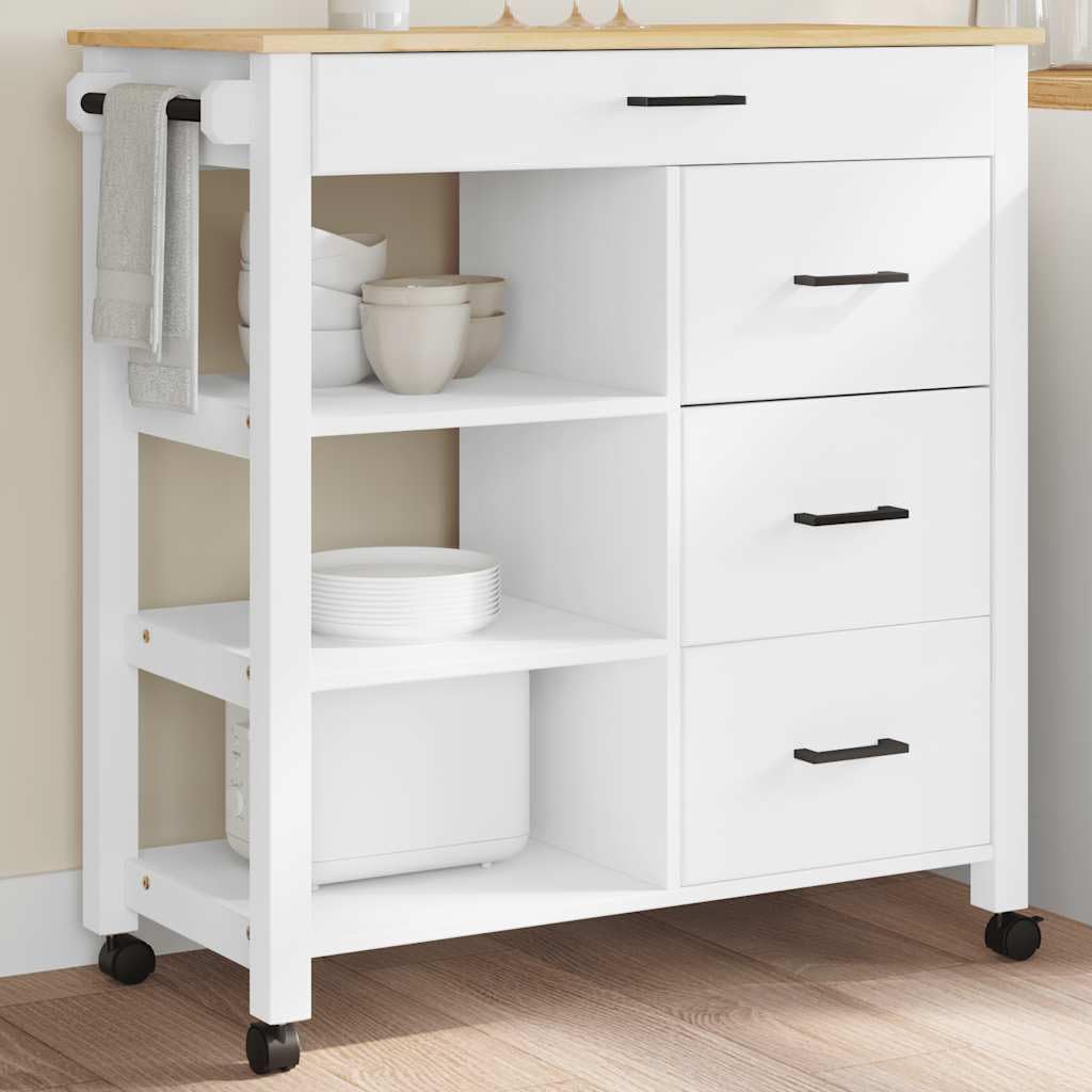vidaXL Carrito de Cocina, Carro Organizador con Cajones Estantes, Carrito de Servicio Comida, Carro para Salón Baño Estudio, Madera Maciza de Pino