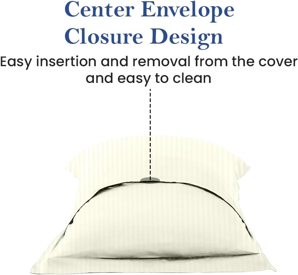 400 TC Egyptian Cotton Pillow Shams (2-Pack) – Soft & Durable, Toddler Size (14" x 20") Ivory Stripe