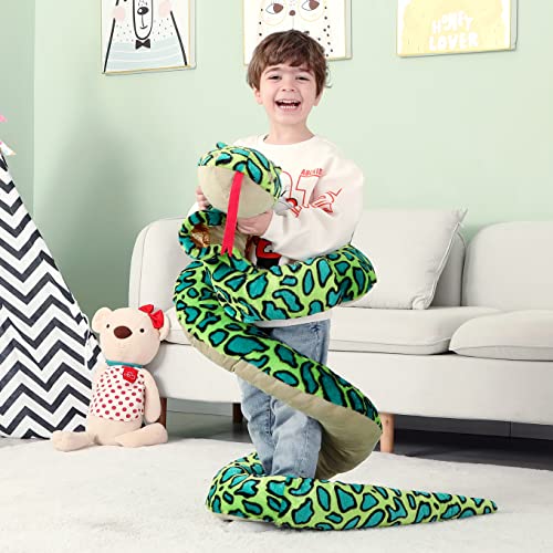 Ikasa Giant Green Snake Stuffed Animal Plush Toy, Cute Jumbo Cobra For Kids & Adults (106 Inches) #TOP6