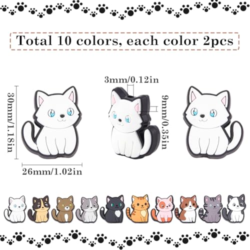 SUNNYCLUE 1 Box 20Pcs 10 Colors Cat Pen Beads Animal Focal Bead Plastic Colorful Cartoon Cats Shaped Pet Animals Spacer Loose Bead for Beadable Pens Keychains Lanyard Jewellery Bracelets DIY Crafting - Image 3