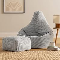 Icon Dalton Sitzsack Cord und Hocker mit Füllung, Grau – Ansicht 4