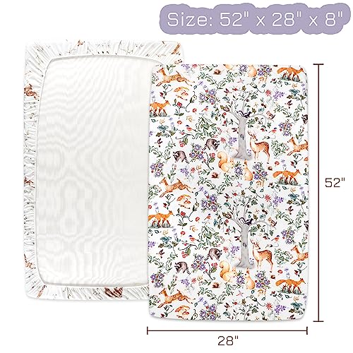 Image of Fitted Crib Sheet 2 Pack, Crib Sheets 28 inchx 52 inch for Boys & Girls, Super Soft Breathable Toddler Bed Sheets for Standard Crib & Toddler Bed Mattress, Woodland Animal
