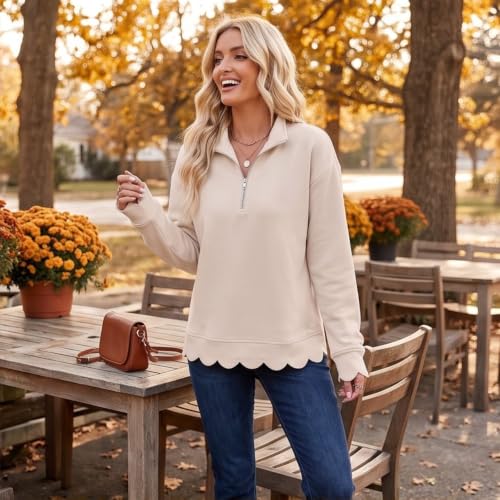 Womens Oversized Crewneck Sweatshirts Scalloped Casual Pullover Tops - image 3