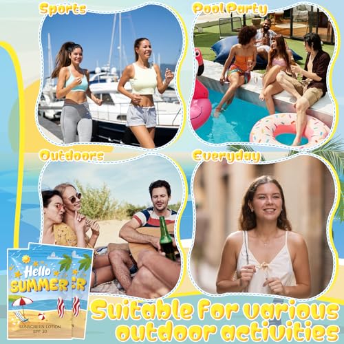 Image of Loopeer 60 Pcs Mini Sunscreen Bulk Travel Size Sunscreen Packet 0.27 Fl. Oz. SPF 30 Water Resistant Mini Sunblock Beach Lotion Pool Summer Vacation Gift for Women Summer Party Wedding (Beach)