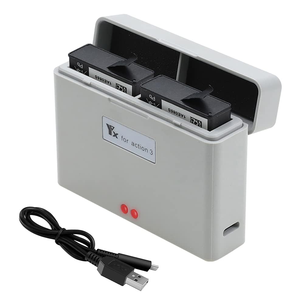 Coyktonty Battery Charger Set for DJI Action 4/OSMO Action 3 Battery USB Charger, Compact Compact, Charges 2 Batteries at The Same time (Set-1 Charger+2 Batteries)