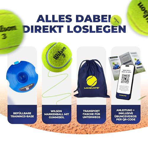 MOVEMATE Tennis-Trainer Set mit Wilson® Tennisball | innovatives Ballspiel für Draußen, im Garten, im Park für Kinder & Erwachsene | inkl. Transporttasche & Übungsvideos