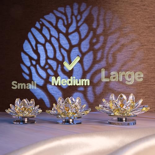 Image of Feng Shui Crystal Lotus Flower Showpiece & Paper Weight | Vastu Decor for Home & Office | Desk Decoration | Fengshui Items for Home Decor, Good Luck & Gifting | Yellow (Medium-10.5 x 5.5 CM)