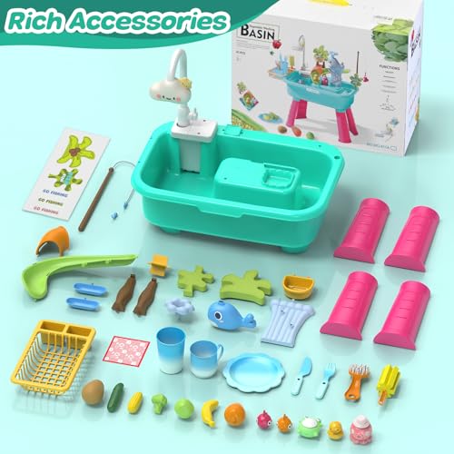 4-in-1 Electric Water Table Toy for Toddlers, Kitchen Play Sink Toys with Running Water for Kid with Water Pump,Animals, Food, Tableware,Color Changing Pretend Role Birthday Toy for Boy and Girl - image 6