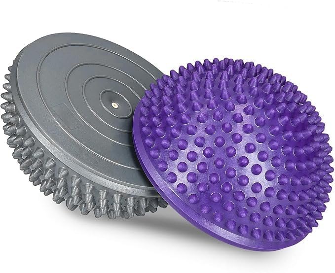 Balance Ball Exercise Pods, Purple and Silver Massage Half Ball, Spiky Surface for Yoga, Physical Therapy, Foot Massage, Set of 2-image-14