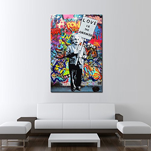 Dvq Art - Framed Art “Love Is Answer” Canvas Print Painting Colorful Figure Street Graffiti Wall Art Pics For Living Room Decor Ready To Hang 1 Pcs #TOP1