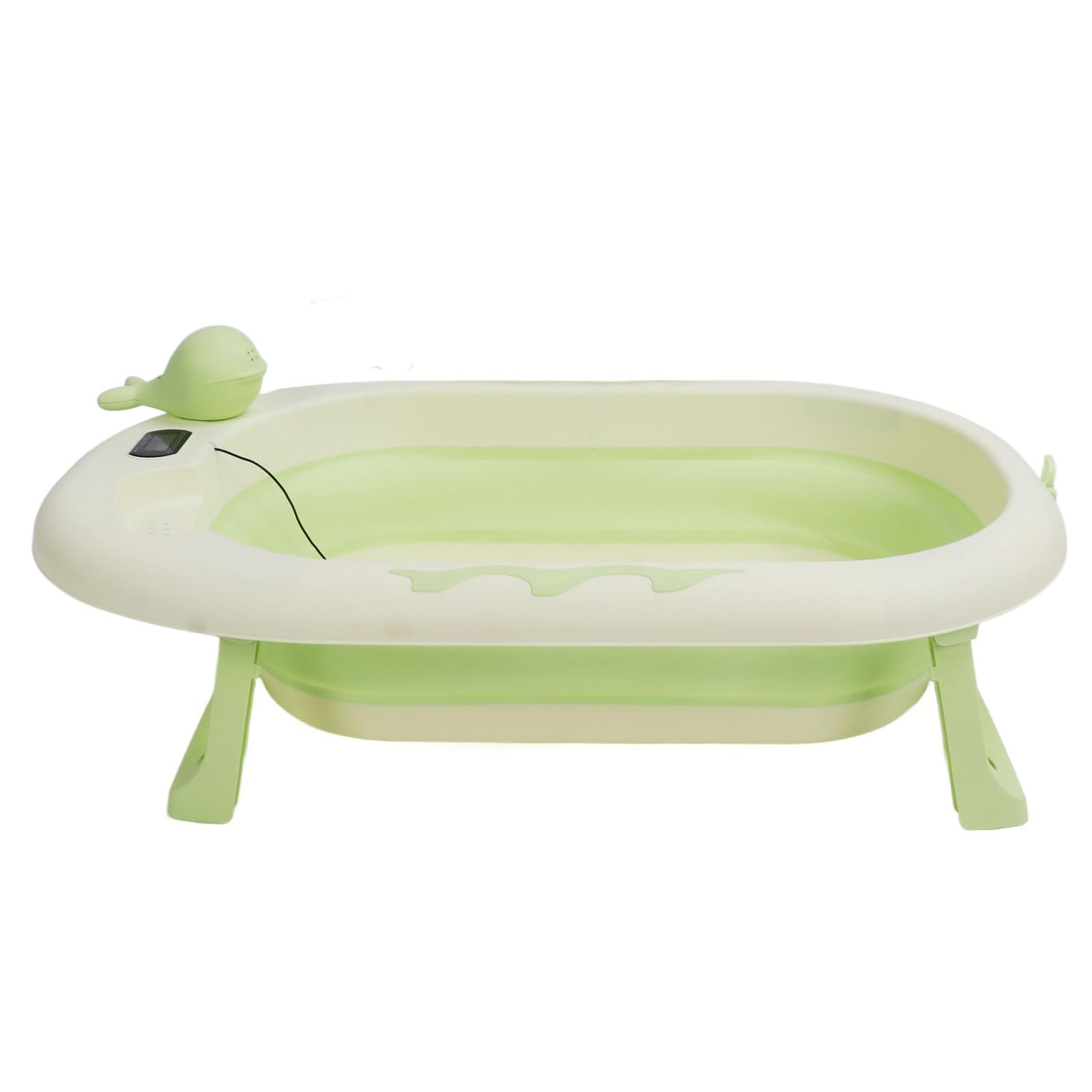 Zusammenklappbare Babybadewanne mit Thermometer, Tragbare Babybadewanne Kleinkindbadewanne Temperaturerfassung Zurücklehnen oder Sitzen, Faltbare Kinderwanne für Dusche bei