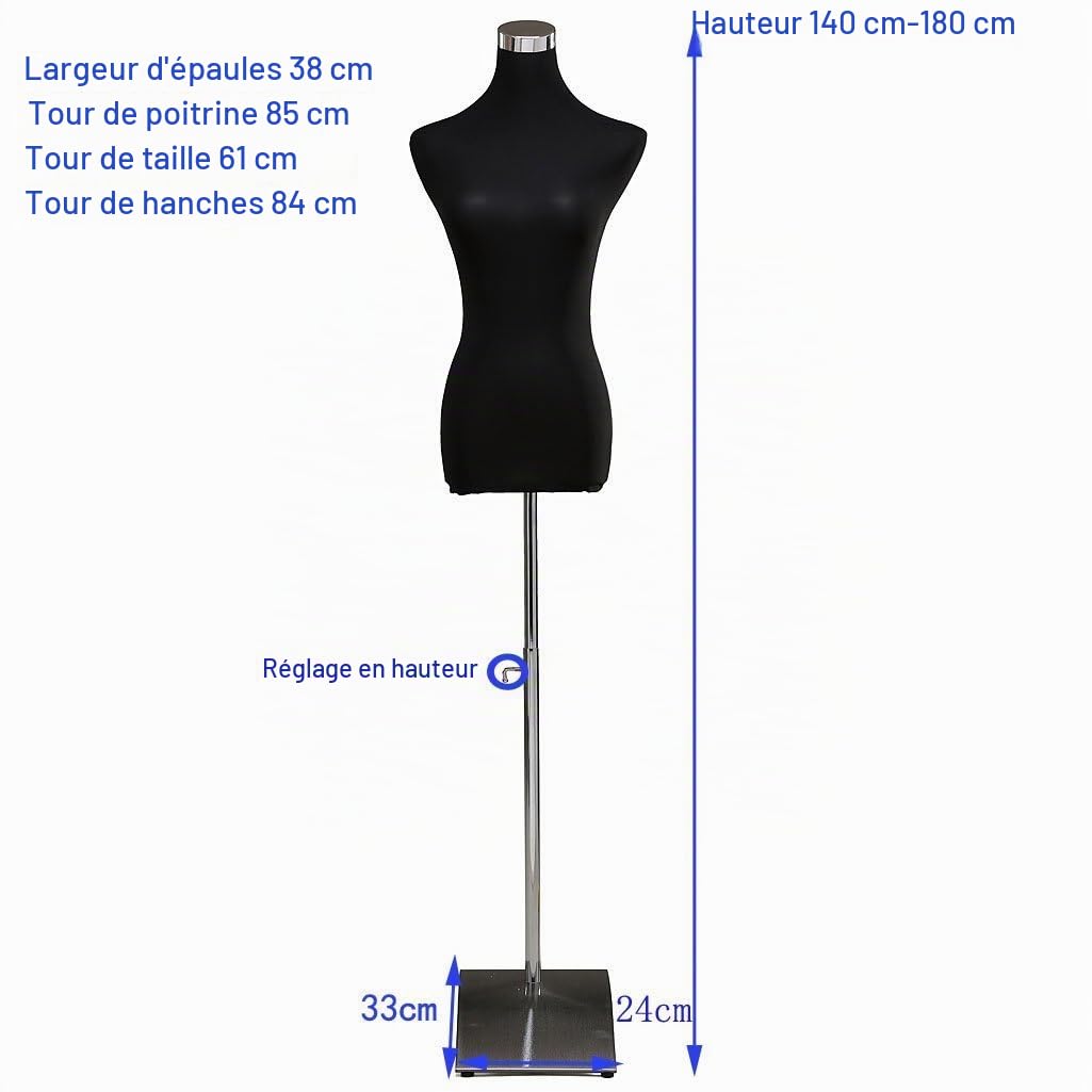Loywe Mannequin de couture Buste de femme réglable en Hauteur Taille 32-36 Noir LW6036S