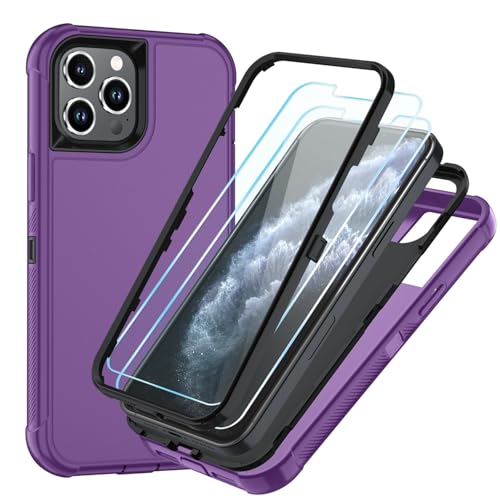 Image of SunStory Compatible with iPhone 11 Pro Max Case with HD Screen Protector, 3-Layer Heavy Duty Full-Body Cover,3 in 1 Hybrid Protective Case for iPhone 11 Pro Max 6.5 inch,Purple