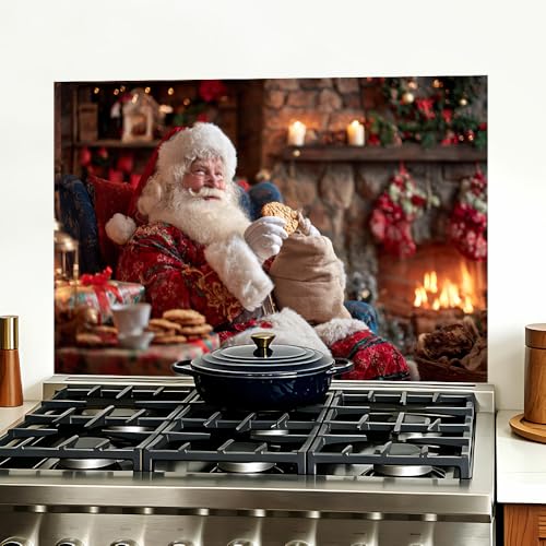 Image of Santa Cookie Fireplace Backsplash Peel and Stick, 35.4x23.6 in