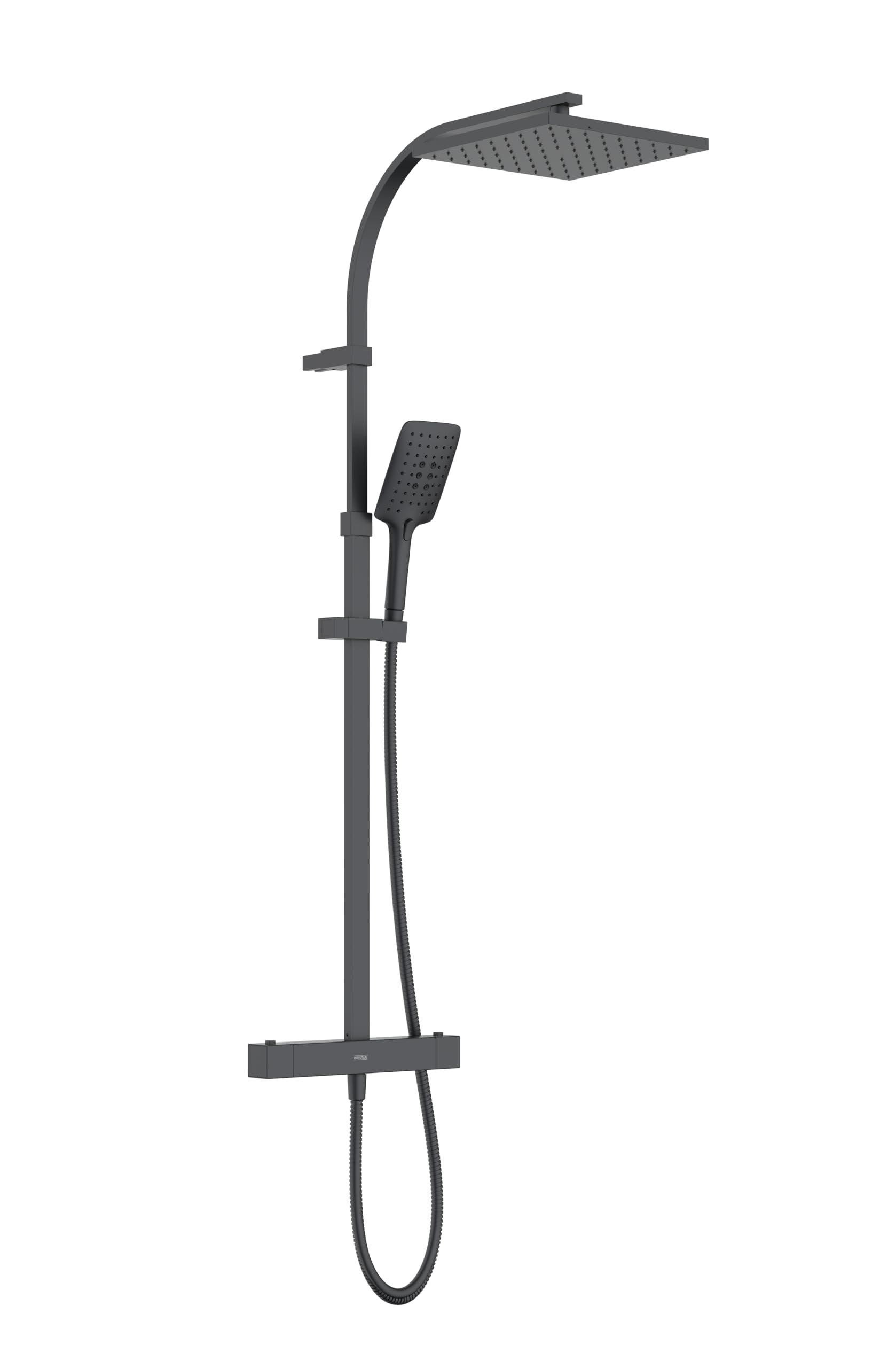 Bristan Quadrato Thermostatic Diverter Square Bar Mixer Shower - Exposed Safe Touch Black Shower Mixer with Square Fixed Shower Head, Hose, and Multi Spray Pattern Shower Head, QD SHXDIVCTFF BLK