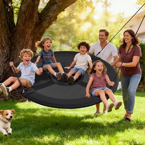 Image of Trekassy 60 inch Large Saucer Tree Swing for Kids Adults 900D Oxford Waterproof with 2pcs Hanging Straps-Black