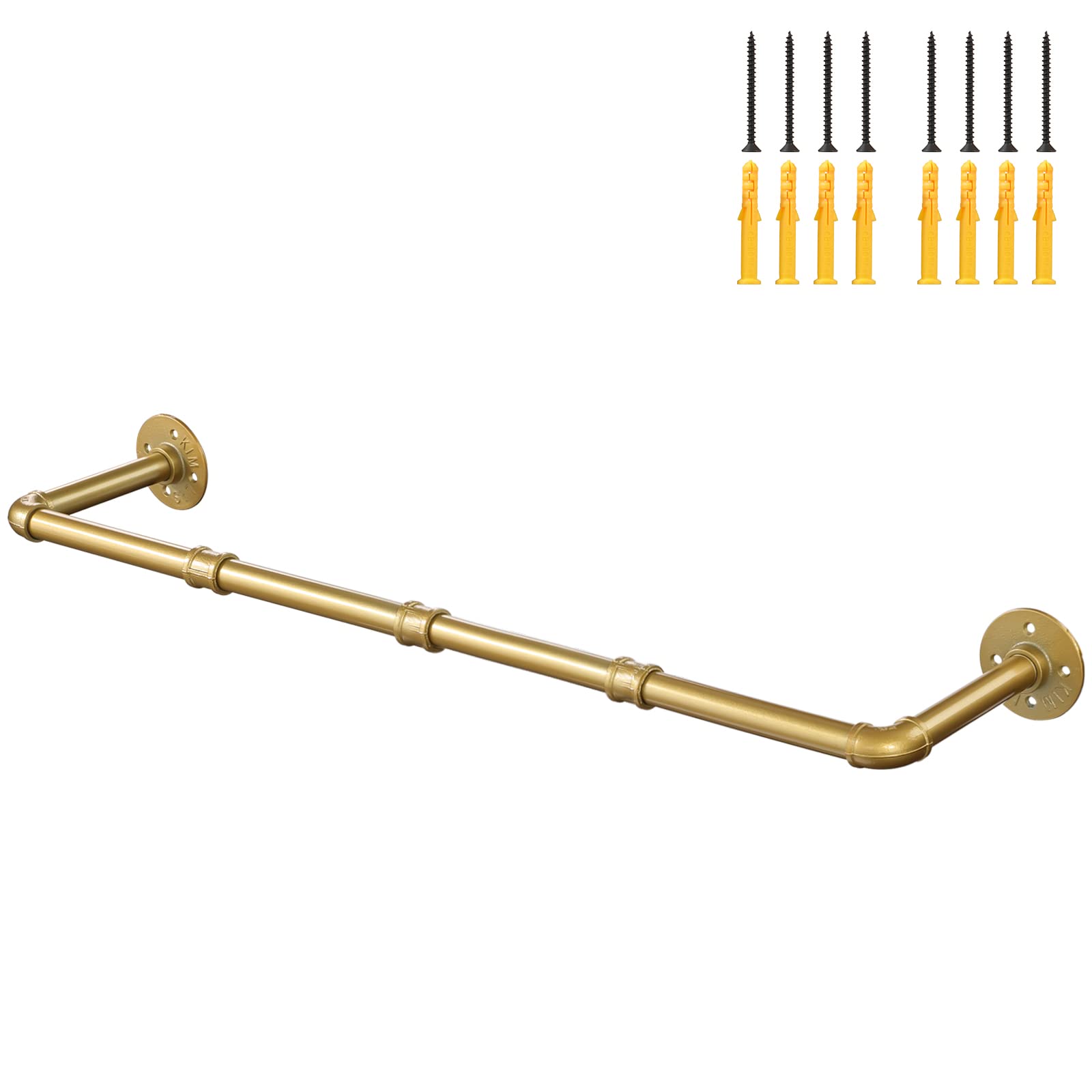 Ihomepark Industrial Gold Pipe Clothing Rack, 37'' Wall Ceiling Mounted Clothes Garment Rack , Iron Golden Pipe Clothes Hanging Bar, Heavy Duty Metal Rod for Retail Display Closet Storage