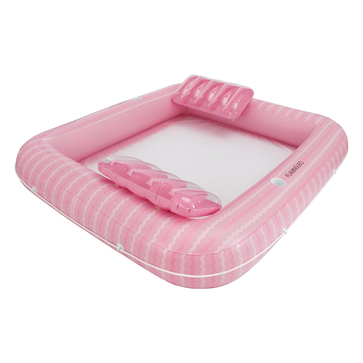 Flamingueo Bouee Piscine - Matelas Piscine - Taille Extra Large - Base en Grille - Deux Porte-Boissons - Deux Oreillers Amovibles