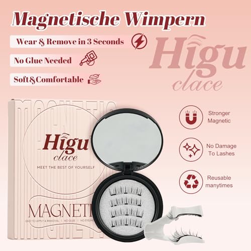 Higu clace Magnetische Wimpern,Magnet Wimpern Ohne Eyeliner,Magnetische Wimpern mit Applikator,Wimpern Magnetisch Natürlicher Look,Kein Kleber erforderlich Wimpern Magnetic(BLACK-A)