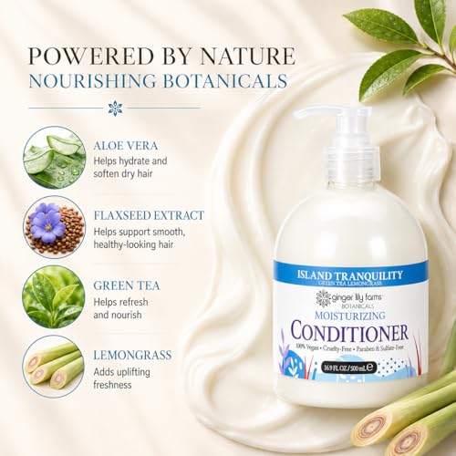Image of Ginger Lily Farms Botanicals Conditioner, 16.9oz /6pk, Island Tranquility | 100% Vegan & Cruelty-Free | Moisturizing Conditioner for All Hair Types