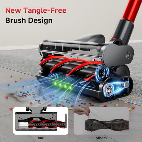 Image of Cordless Stick Vacuum Cleaner, 40Kpa Powerful Suction Vacuum Cleaner with LED Headlight, Detachable Battery, 8-in-1 Lightweight Handheld Vacuums for Pet Hair Carpet and Hardwood Floor, Red