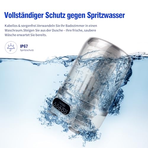 Waschmaschine und Trockner für Unterwäsche | 3L wiederaufladbare tragbare Mini-Waschmaschine mit blauem Licht | Tiefenreinigung für Socken und kleine Kleidungsstücke (HP909-Weiß-3L)