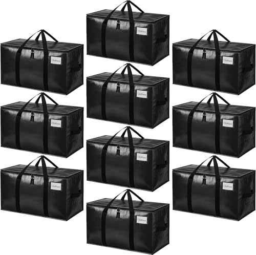 Image of BAGAIL Heavy Duty Moving Bags with Strong Handle, Extra Large Moving Boxes, Storage Tote for Clothes, College Moving Supplies(Black, 10 Pack)