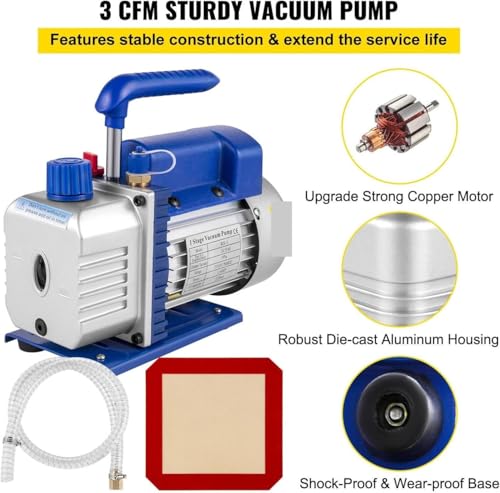 Kit de bomba de vacío y cámara de desgasificación para mantenimiento de aire acondicionado y automóvil, bomba de una etapa eficiente de 5 CFM incluida, 12 L / 3 gal miniatura 4