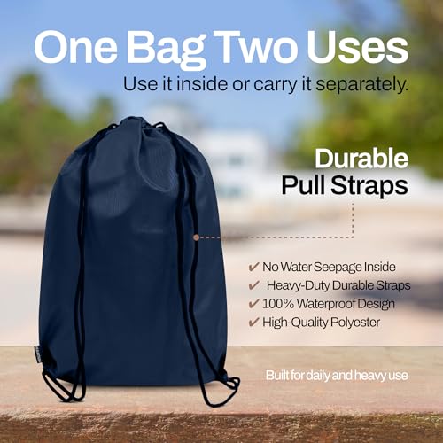 Image of MUTMAIN Full Bag Cover Waterproof rain Cover for Backpack 20L to 50L with Storage Pouch, Drawstring Bag Design, All Side Covered Bags for School, Laptop, Travel and Camera with Shoulder Strap (Nblue)