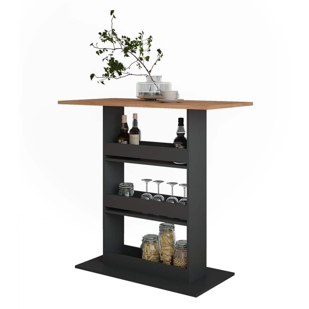 Vicco Tavolo da bar Repose, Rovere dorato/antracite, 110 x 55 cm, con scaffale aperto per riporre utensili da cucina