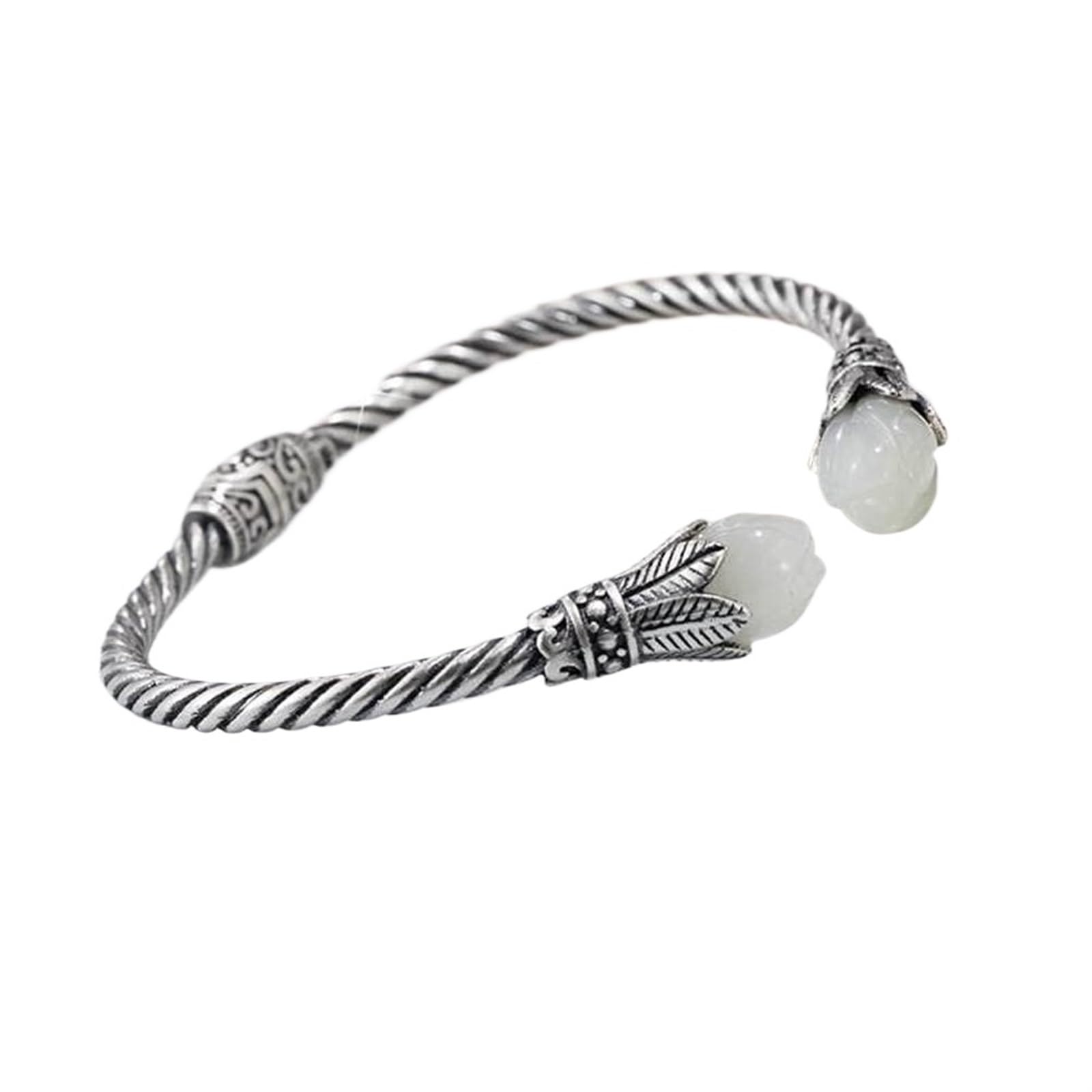 Bracciale in argento, bracciale rigido alla moda, bracciale rigido in argento S925 intarsiato con giada Hetian naturale fiore di magnolia intrecciato I braccialetti di spago possono essere regalati a