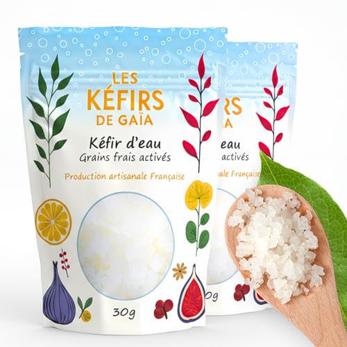 LES KÉFIRS DE GAÏA® - Kéfir d’eau - Grains de Kéfir de Fruit Frais Activés - 30g/60g - Fait en France - Kéfir non congelé - Guide d’utilisation et Recettes - Démarrez votre culture maintenant ! (60g)