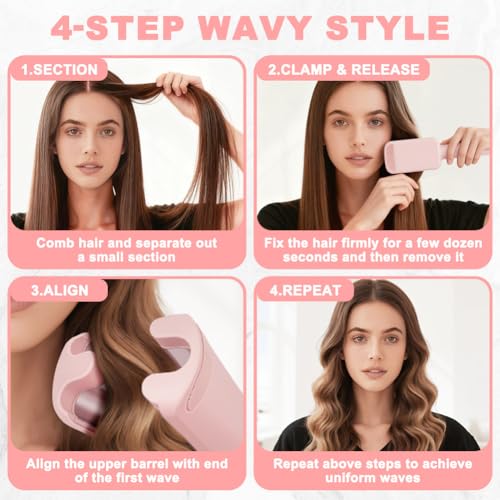 LOPHE Welleneisen Für Haare, 32mm Beach Waves Lockenstab 4 Temperatureinstellungen, Welleneisen Kreppeisen für die Haare, Wellenstab für Lange Kurze Haare, Alle Haartypen, Rosa