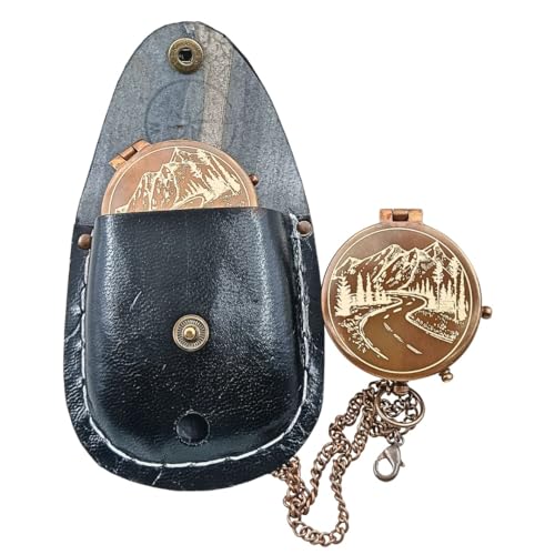 Brújula de latón vintage hecha a mano con estuche de cuero miniatura 4