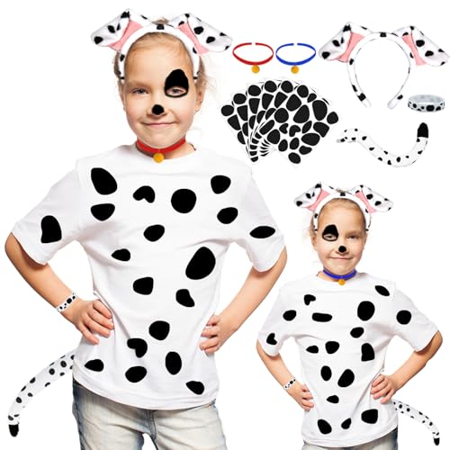 Ahuimeius 1 Set Dalmatian Costume, with Dalmation Ear, Dalmatian Spots, for Halloween Costume Kids/Adults, Shirt, Black Felt Stickers for School DIY Projects