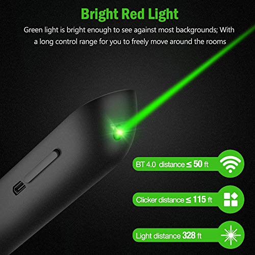 DinoFire for Bluetooth Green Light USB Rechargeable Presentation Remote Powerpint Clicker RF 2.4 GHz Dual Modes Wireless Presenter Slide Advancer Hyperlink for Mac/Keynote/PC/PPT