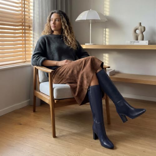 Image of Modatope Knee High Boots for Women Chunky Heel Rounded Toe Tall Boots | 2026 Fashion Winter Fall Boots for Women,Side Zipper PU Leather Long Dress Boots, Block Heel Tall Boots