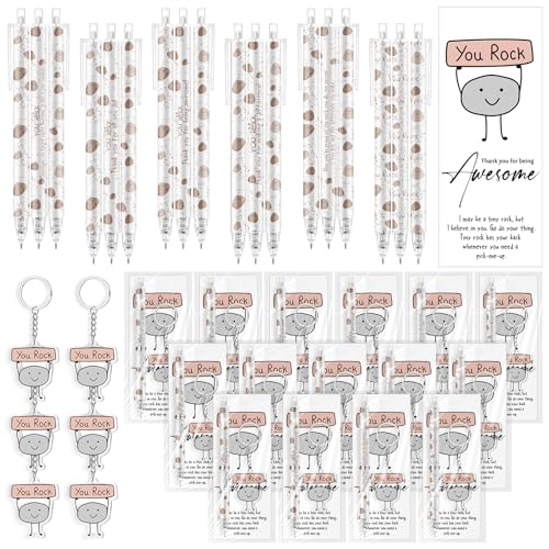 TaoBary 36 Sets Employee Appreciation Gifts Inspirational You Rock Pencils Gifts Bulk Office You Rock Keychains 0.7mm Retractable Pencils with Card for Coworker Team Office Staff Volunteer