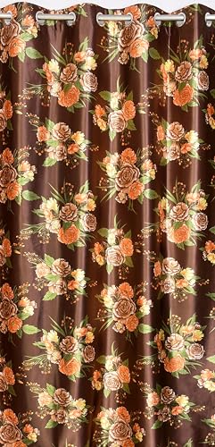 Image of Homefab India Eyelet Polyester Floral Long Door Curtain - 8 ft, Coffee - 2 Piece